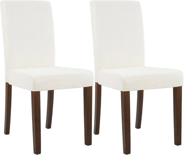 DELUKE 2er Set Esszimmerstühle DALAN in Cord Creme mit Kautschukholz, B/T/H: 41 x 47 x 91 cm - Bild 1