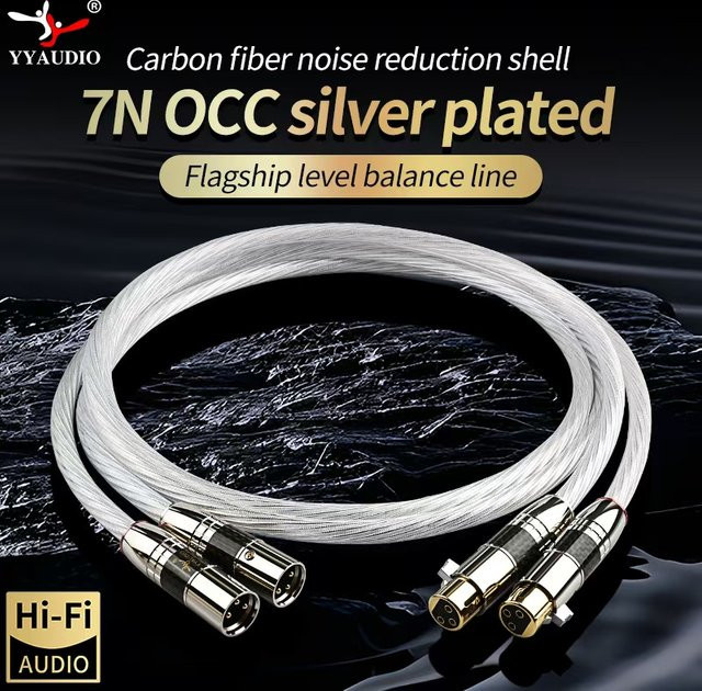 YYAUDIO HiFi XLR-Audiokabel Set mit 7N OCC versilberten Leitern und Kohlefaser-Gehäuse, 2x XLR Stecker auf 2x XLR Buchse, Silber - Bild 1