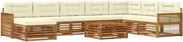 vidaXL Outdoor-Sofagarnitur aus Massivholz Akazie in L-Form, 9-teiliges Set in Braun und Beige mit UV-beständigen Polstern und Armlehnen - Bild 1
