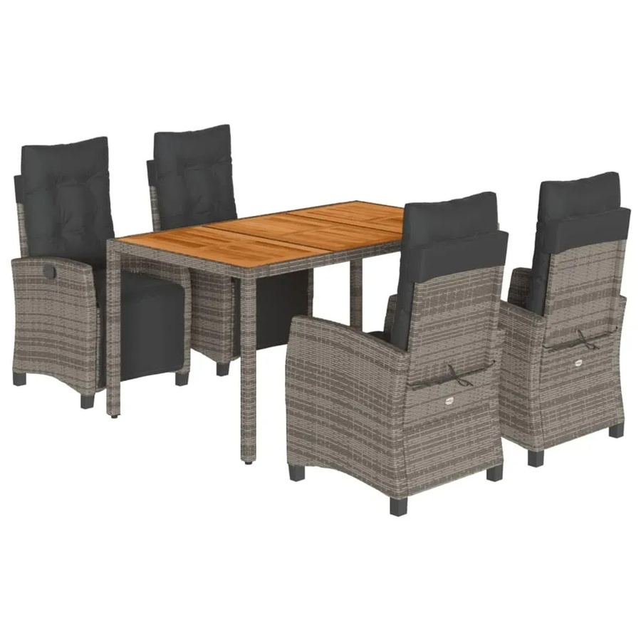 vidaXL 5-teilige Garten-Essgruppe aus Poly-Rattan und Akazienholz in Grau mit Kissen - Bild 2