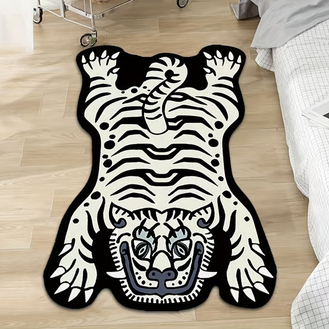 VIKAMA Rutschfeste Fußmatte mit weißem Tiger-Design in unregelmäßiger Form, B/T: 60 x 40 cm - Bild 1