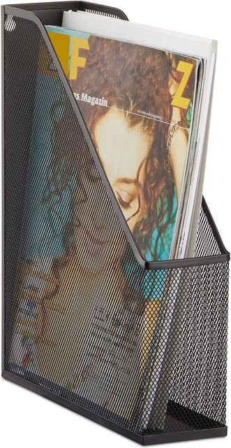 Relaxdays Stehsammler A4 aus Metallgeflecht Schwarz zur Wandmontage B: 31,5 cm, T: 7,2 cm, H: 25 cm - Bild 1