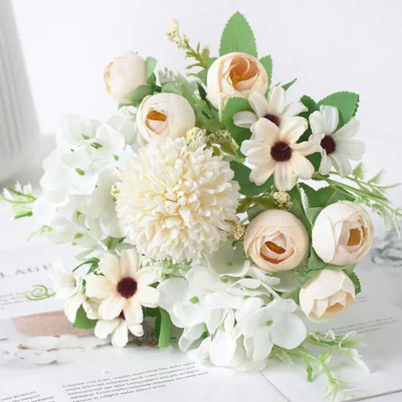 Bluelans Blumenstrauß aus Seidentuch in Weiß als künstliche Blumen-Dekoration für Hochzeit und Büro - Bild 2