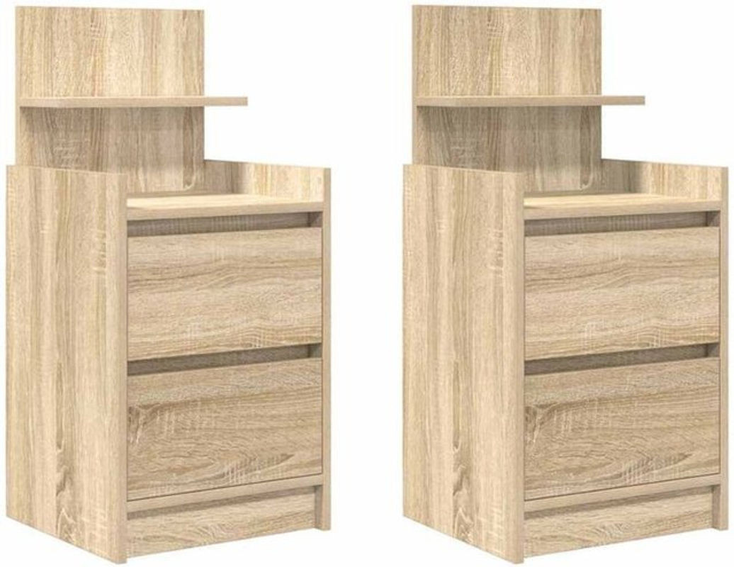 Vidaxl Set aus 2 modernen Nachttischen mit 2 Schubladen in Eiche Natur Braun, B/T/H: 38 x 34 x 80 cm - Bild 1