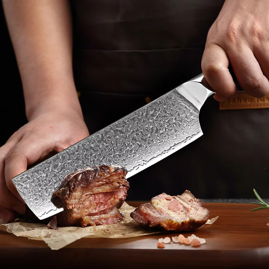 Xituo Japanisches Nakiri Gemüsemesser aus Damaststahl mit blauem Holzgriff, 17,78 cm - Bild 5