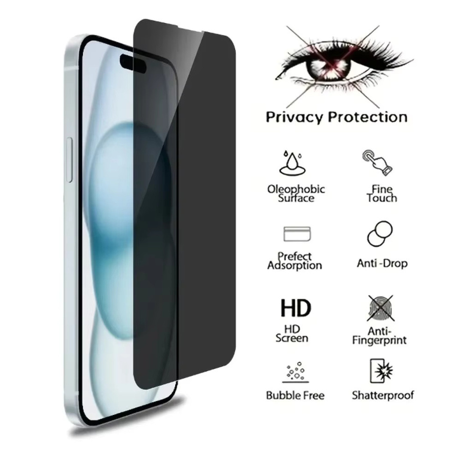 3er-Pack Sichtschutzfolie aus Anti-Spionage-Glas für Apple iPhone 16 15 14 13 12 11 Pro Max Plus XR XS 7 8 in Schwarz - Bild 3