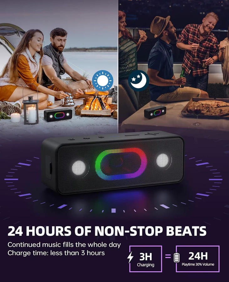 Ortizan Bluetooth-Lautsprecher in Schwarz mit 16 W Stereo-Sound, Bluetooth 5.3 und 24 Stunden Akkulaufzeit - Bild 4