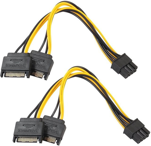 Ninth World 2er-Set SATA auf PCIe 8Pin 6+2 Splitter Adapter Kabel in Schwarz - Bild 1