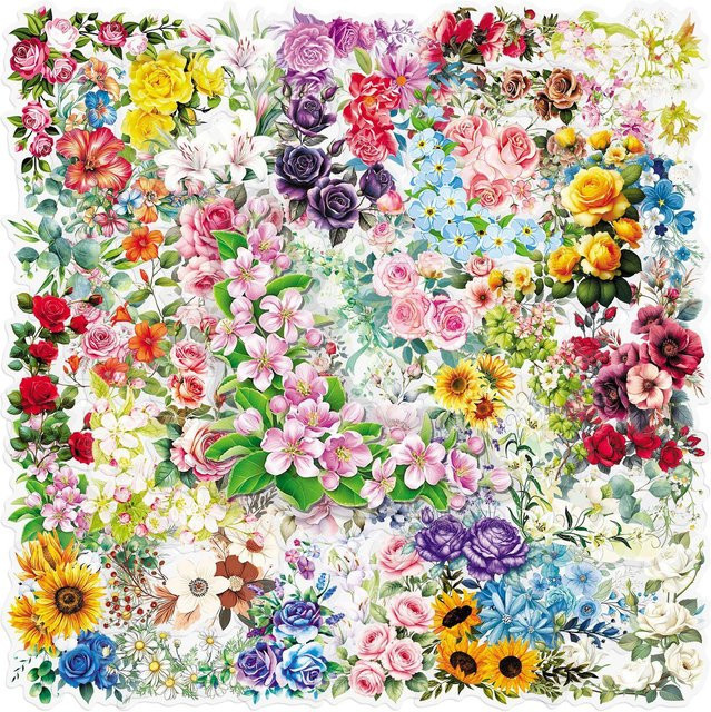 Rd lala 50 Stück Klare PET Florale Kunst Aufkleber mit Gelben Blumen und Pflanzen, Wasserdichte Ästhetische Decals für dein DIY Journal und Scrapbook - Bild 1