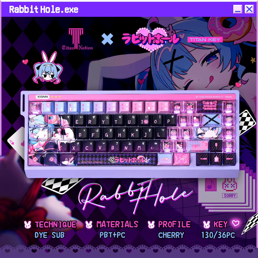 PBT Kaninchenloch-Tastenkappen mit Kirsch-Design und seitlicher Gravur, durchscheinend, Schwarz und Rosa, für Alice Iso-Layout, 2,25/2,75 HE - Bild 2