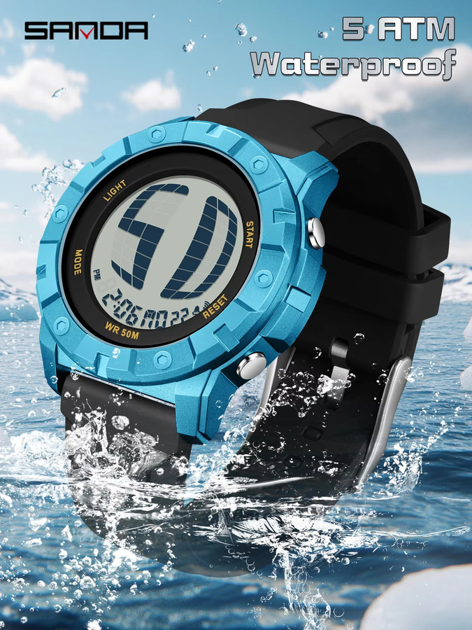 SANDA Digitaluhr, Herren, Kunststoff, Silikon, Schwarz, Wasserdicht - Bild 2