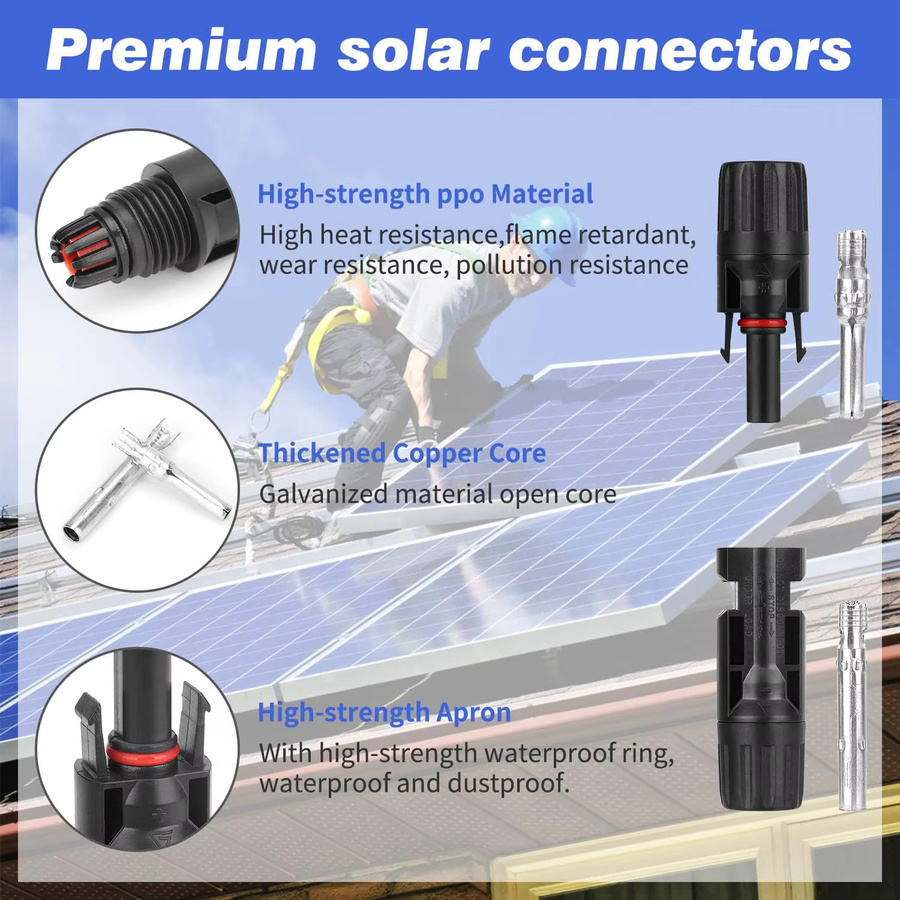 AOKIN Solarstecker Set 40 Stück 20 Paar IP67 wasserdichte Solarpanel-Kabelanschlüsse 10 AWG in Schwarz mit 2 Schraubenschlüsseln - Bild 5