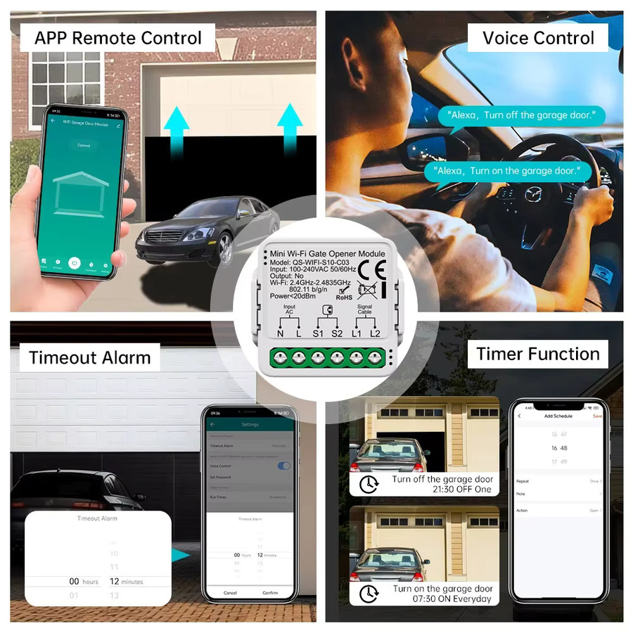 Tuya Smart Garagentoröffner-Controller WiFi/Zigbee Schaltmodul in Weiß mit Sprachsteuerung für Alexa und Google Home Assistant - Bild 4