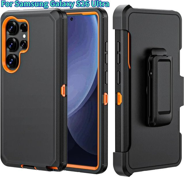 Robuste Defender Schutzhülle für Samsung Galaxy S26 Ultra, S25, S24 und S23 Plus mit Gürtelclip und Fallschutz in Schwarz oder Blau - Bild 1