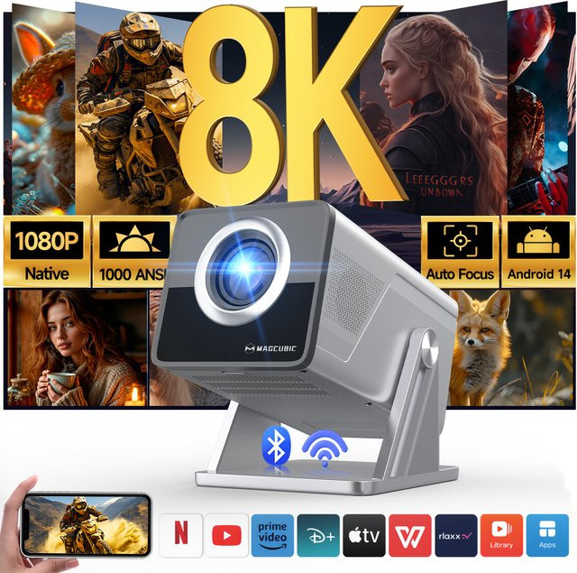 Magcubic X7 Heimkino Projektor mit 8K HD, 1080P Full HD, 1000 ANSI, Android 14, WiFi6 und Bluetooth 5.4 sowie 5W Lautsprecher - Bild 1