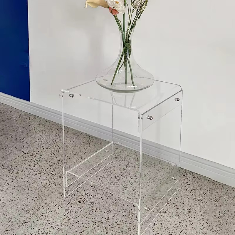 LIUSHADUOLA Couchtisch im skandinavischen Design aus Acryl, quadratischer Beistelltisch mit zwei Ebenen, transparent Orange - Bild 1