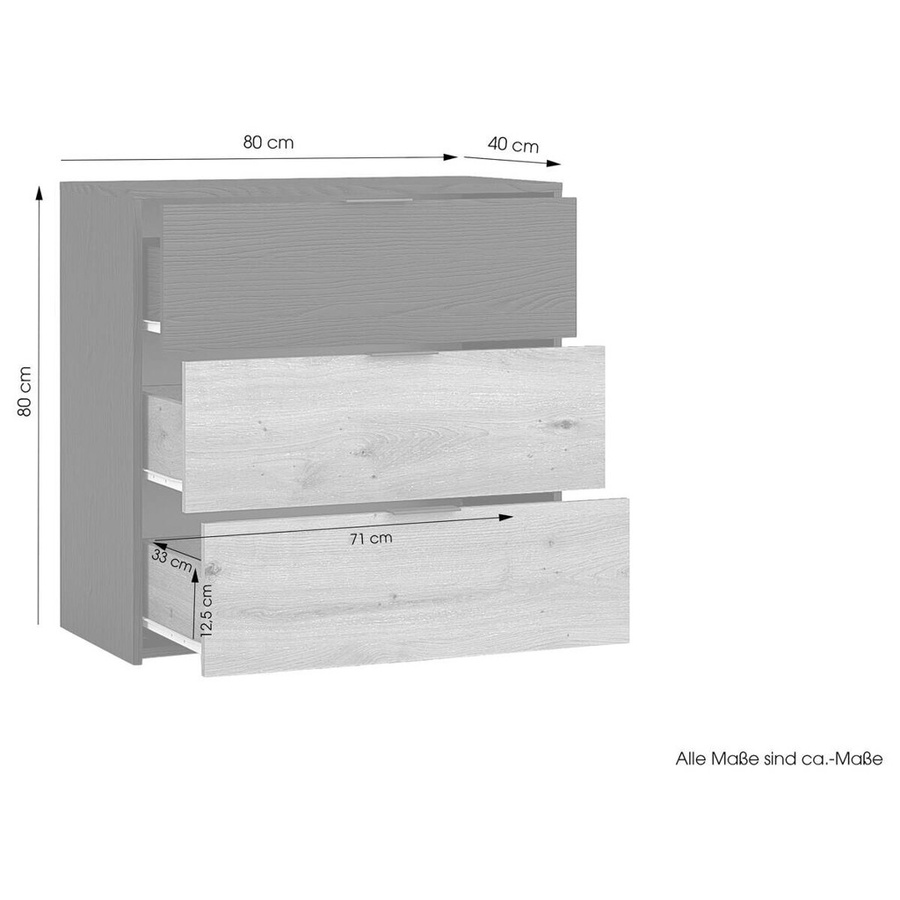 byLIVING Kommode RIMINI in Schwarz und Eiche, B/H/T: 80 x 80 x 40 cm - Bild 2