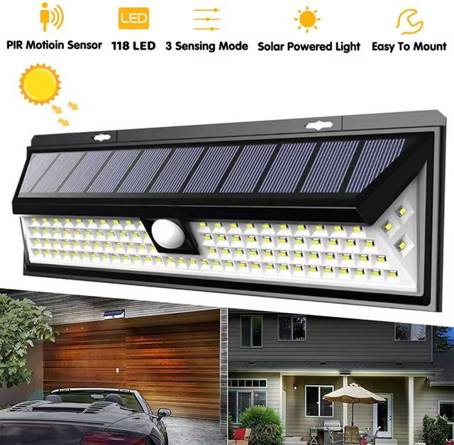 VENUSWING Solar-LED-Außenleuchte mit Bewegungsmelder und 270 Grad Weitwinkelbeleuchtung, schwarzer Solar-Flutlichtstrahler für Garten, Wand und Hof - Bild 1