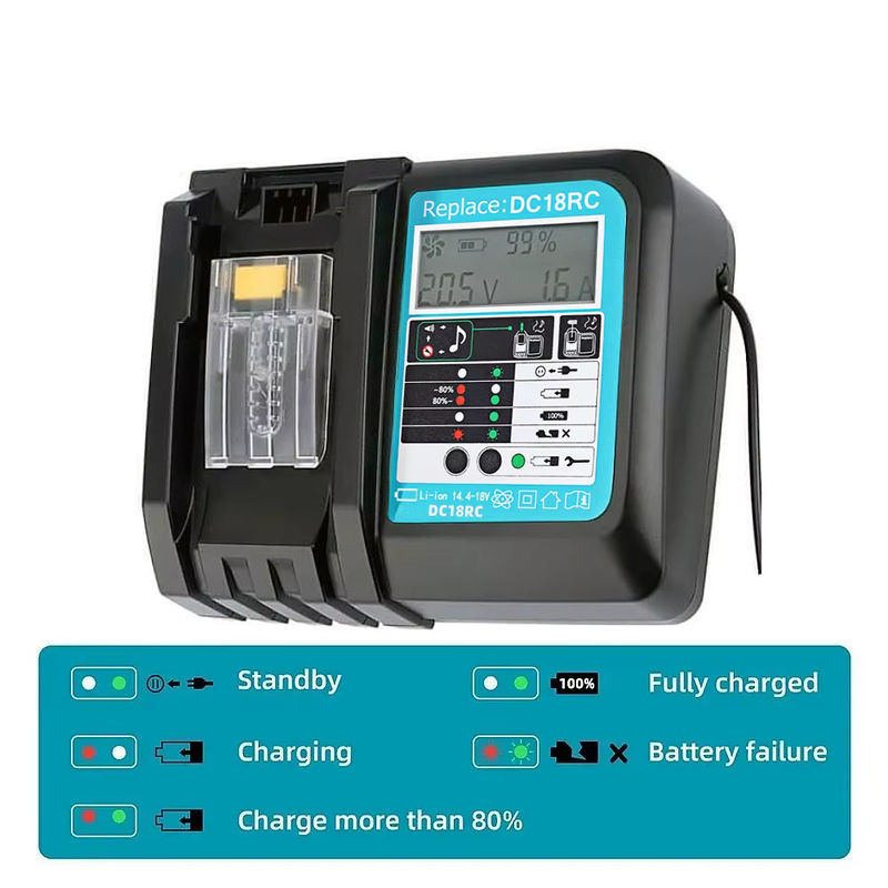 Makita DC18RC Schnellladegerät mit Lüfter für Li-Ionen-Akkus 3A für 14,4V und 18V Akkus wie BL1860B, BL1850B, BL1840, BL1830, BL1820, BL1415 und BL1440 - Bild 3