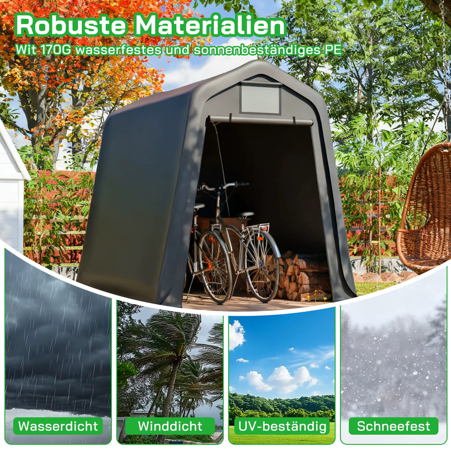 Jugacool Fahrrad-Aufbewahrungszelt in Grau, winddichtes und wasserdichtes PE-Material mit Jalousien, B/T/H: 245 x 183 x 217 cm - Bild 3