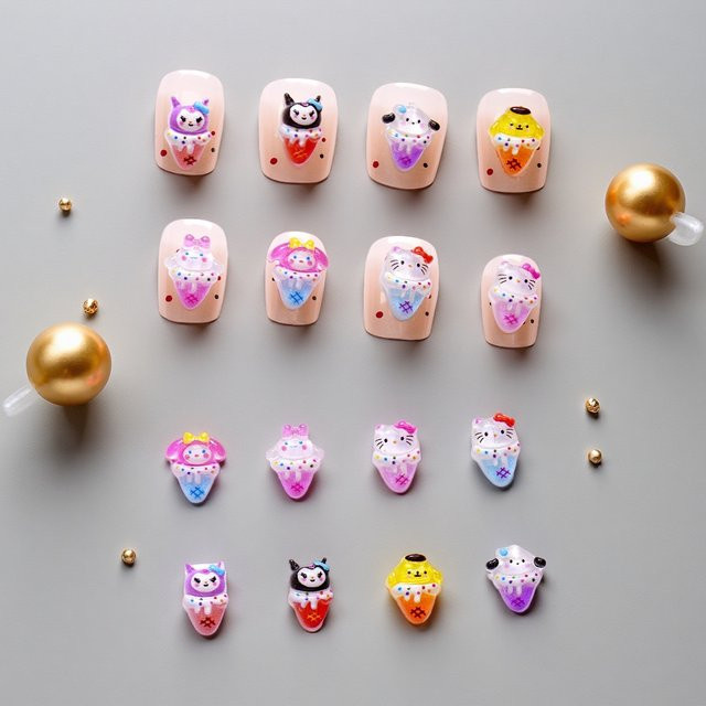 MINISO Nagelanhänger Eiscreme-Design, 3D-Kuromi und Hello Kitty, Glänzend, 100 Stück - Bild 1