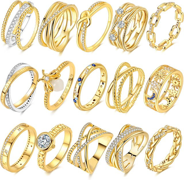 Ring 925 Silber, Gold, Zirkonia, Stern, Damen - Bild 1