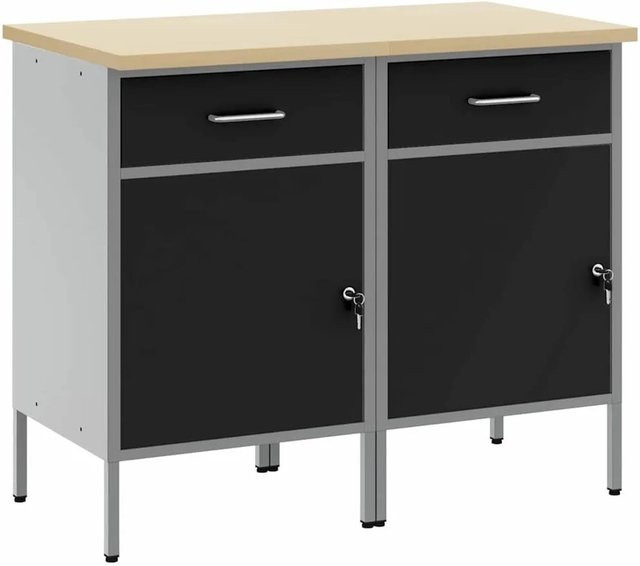 vidaXL Werkbank mit Schubladen 2-teilig in Schwarz und Grau, B/T/H: 100 x 55 x 85 cm - Bild 1