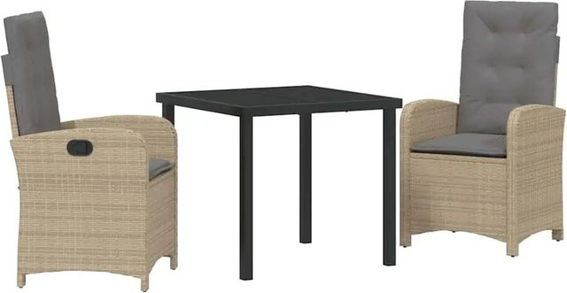 vidaXL Garten Essgruppe 3-teilig aus Poly-Rattan und Glas in Beige mit quadratischem Tisch und 2 Stühlen - Bild 1
