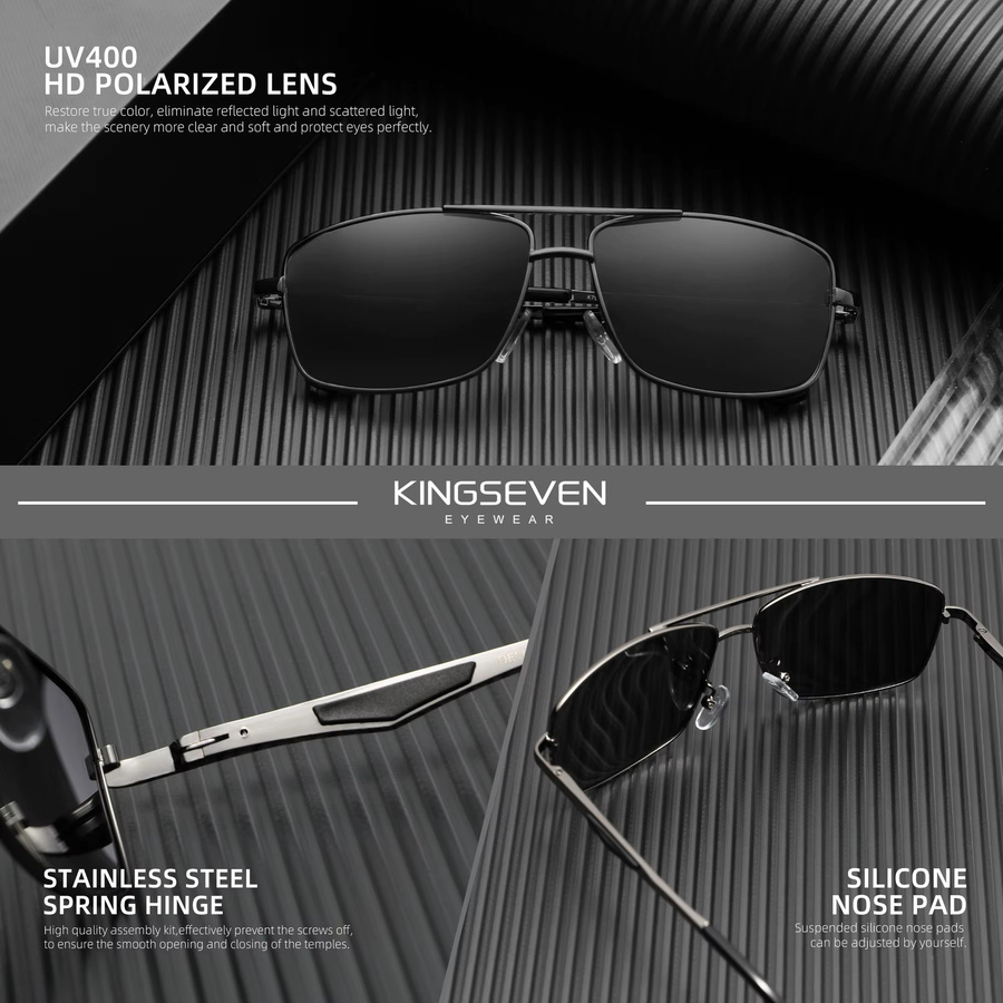 KINGSEVEN Sonnenbrille Rechteck, Aluminium, Vollrand, Schwarz, Unisex - Bild 2