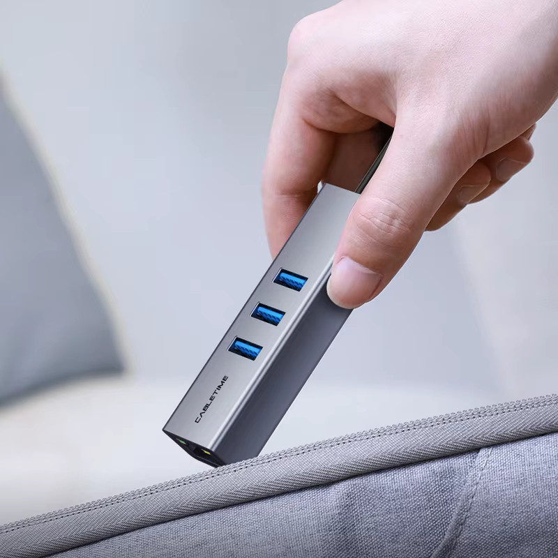 CABLETIME USB 3.0 Gigabit Ethernet-Adapter mit 3-Port-USB-Hub, RJ45 LAN-Netzwerkkarte für MacBook und Laptop, Grau - Bild 5