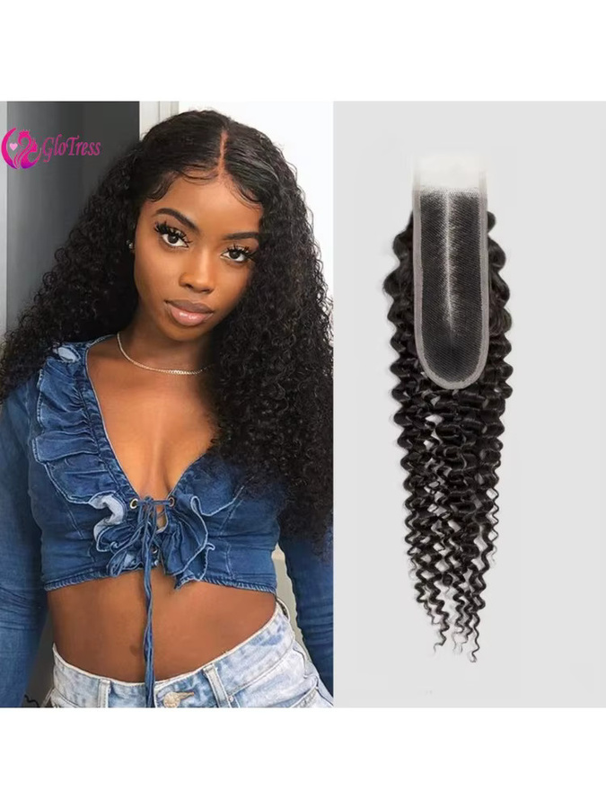GloTress Jerry Curly Remy-Haar, 2x6 Spitzenverschluss, brasilianisch, natürlich - Bild 7