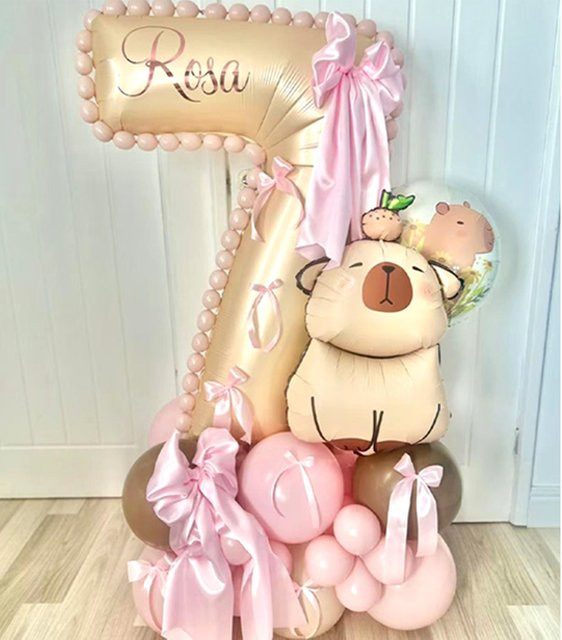 Potdemiel Capybara Ballon-Set für Kindergeburtstage mit bunten Folienballons und Party-Dekoration - Bild 1
