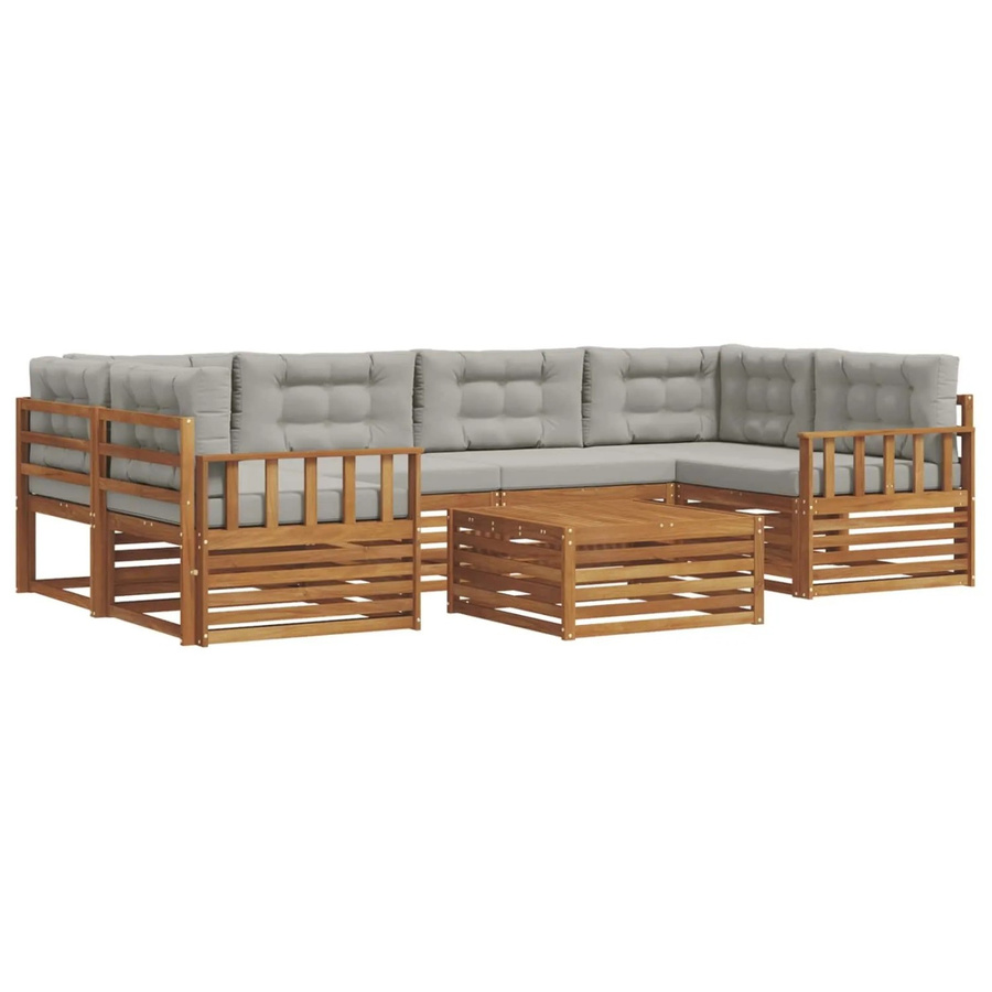 vidaXL Outdoor-Sofagarnitur aus Akazienholz in L-Form mit Kissen, 21-teiliges Set, Farbe: Natur und Hellgrau - Bild 2