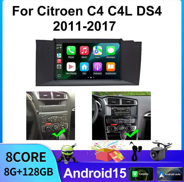 Multimedia Video Player mit Carplay und Android Auto für Citroen C4, C4L und DS4 (2011-2017), Navigation Autoradio in Schwarz - Bild 1