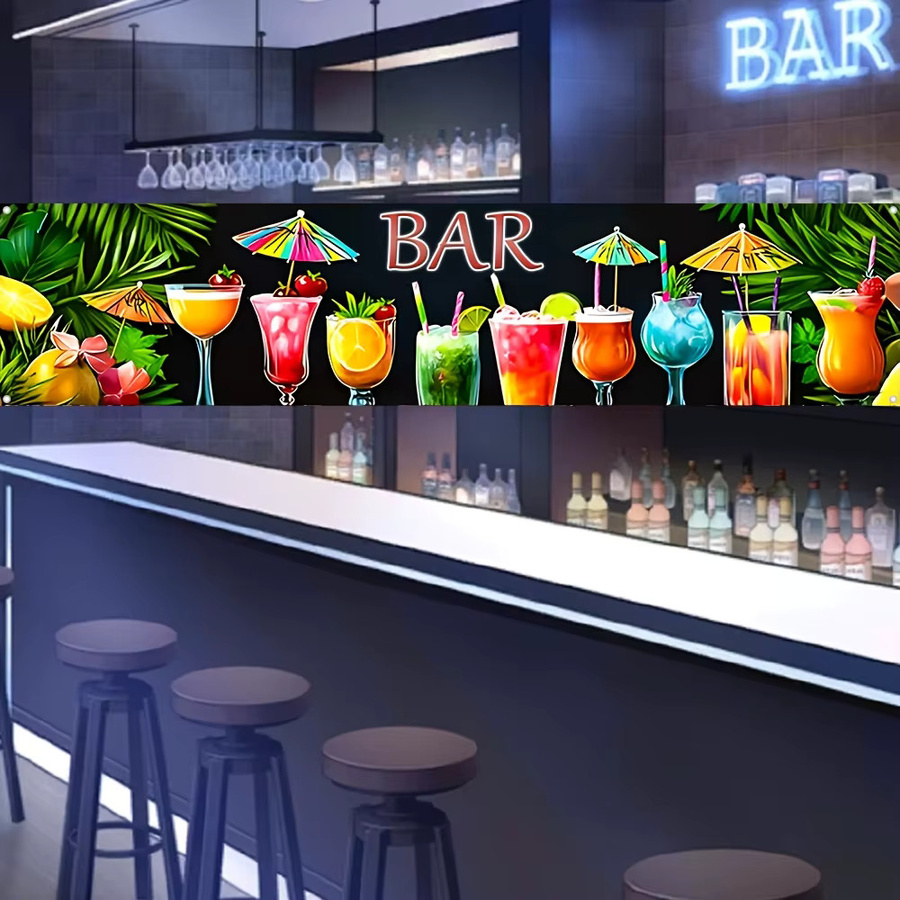 OURFETE Hawaiianisches Tropisches Bar-Banner mit Palmblatt-Motiv, Wanddekoration für Sommer-Strandparty und Tiki-Bar, Multicolor, B: 90 cm, H: 30 cm - Bild 3