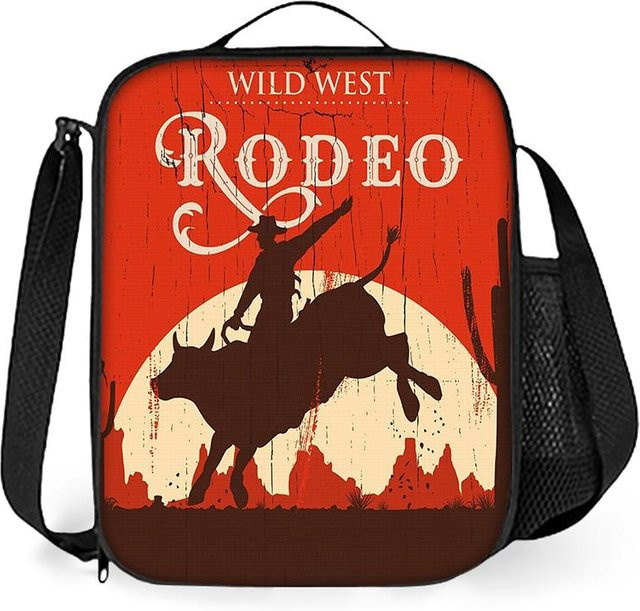 Fancy Style Studio Lunchtasche für Kinder mit Cowboy Rinder Muster und Schultergurt in Rot - Bild 1