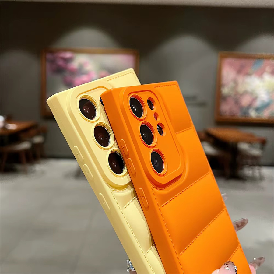 Luxuriöse Daunenjacken-Schutzhülle für Samsung Galaxy S26 Ultra S25 S24 S23 S22 Ultra S26 Plus S24 FE A56 A36 A17 A26 A15 in Orange - Bild 1