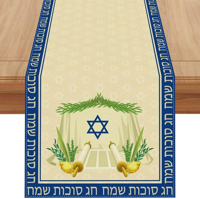 JMG Household Supplies Leinen Tischläufer Sukkot Tischdekoration Beige, Breite: 150 cm, Tiefe: 33 cm - Bild 1