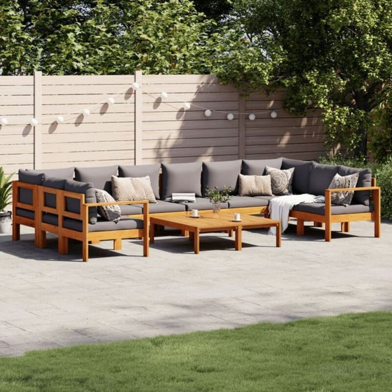8-tlg. Garten-Sofagarnitur aus Massivholz Akazie mit Kissen in Grau von vidaxl - Bild 1