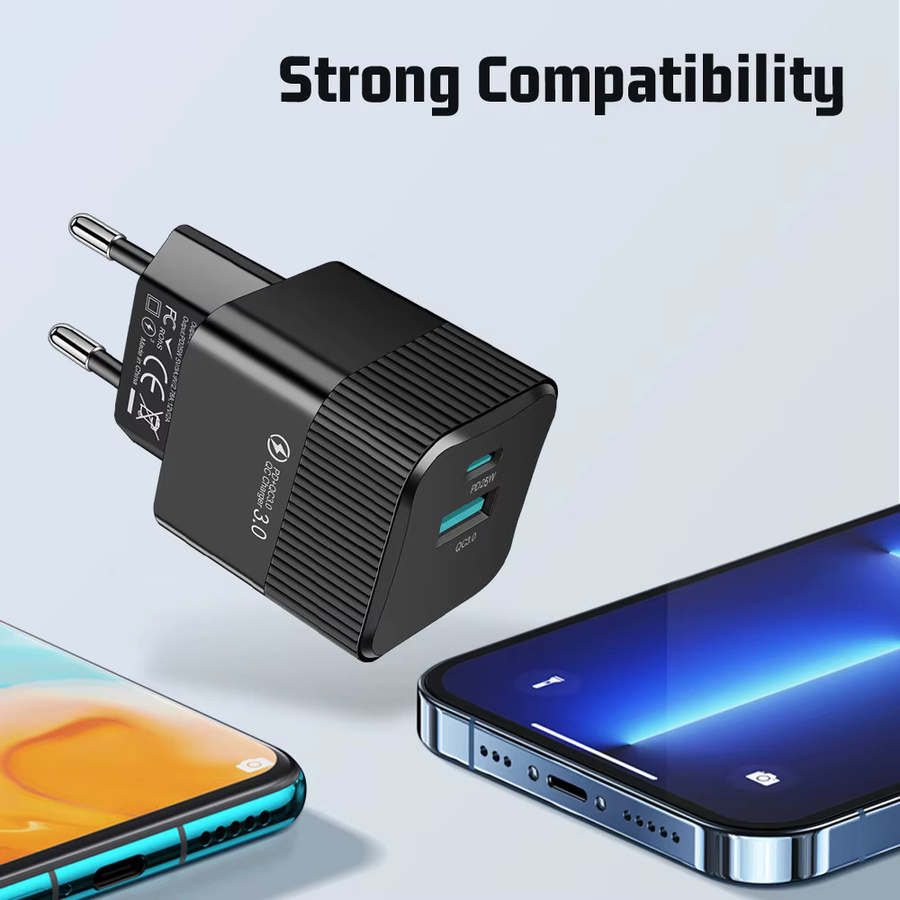 Lincoxin USB C Schnellladegerät mit 2 Ports PD 25 W Mini Reisestecker in Schwarz - Bild 4
