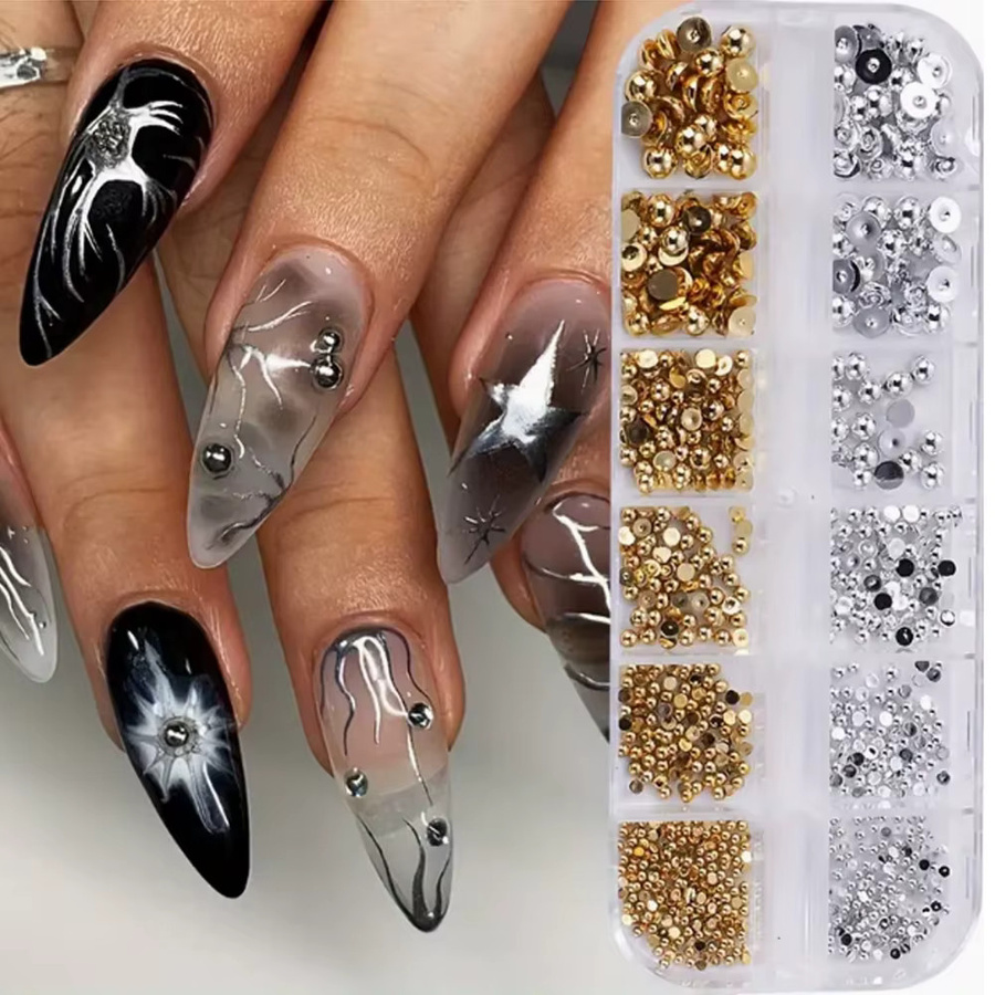 Metallische Stahlkugeln Nail Art Dekorationen, Silbern und Gold, 12 Gitter - Bild 3