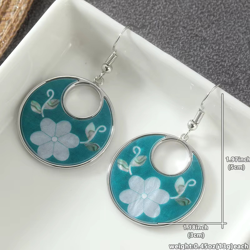 YoYo Hängeohrringe, Blau, Blumen-Blätter-Muster, Damen - Bild 5