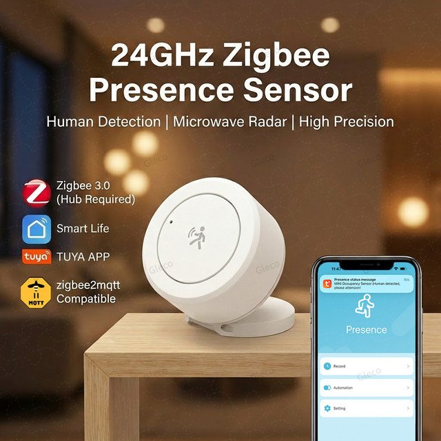 Coolo Zigbee Anwesenheitssensor mit 24GHz mmWave Radar, Personendetektor für statische und Bewegungs-Erkennung, Tuya Z2M Smart Home Sicherheitsautomatisierung, Weiß - Bild 1
