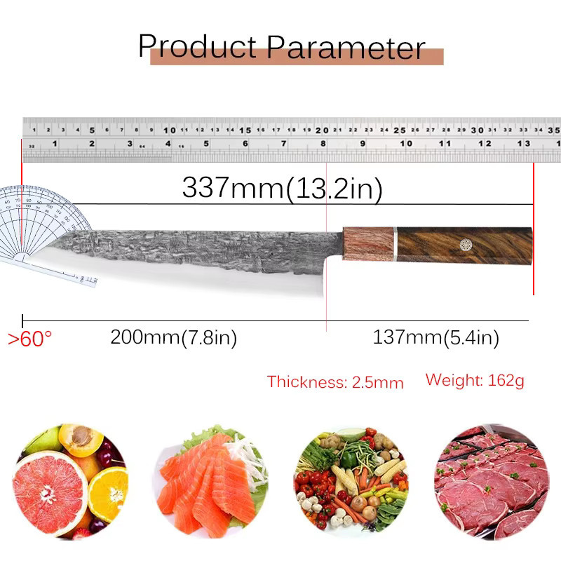 WXCOO Professionelles Kiritsuke-Küchenmesser mit Holzgriff, 20 cm, Silber - Bild 5