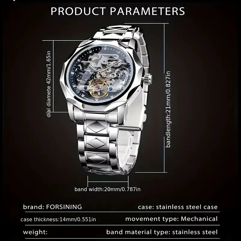 FORSINING Armbanduhr, Automatik, Edelstahl, Diamant, Blau, Herren - Bild 2