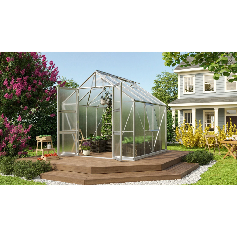 Vitavia Gewächshaus Olymp 6700 aus Aluminium mit Polycarbonat-Platten, Silber, B: 257 cm, T: 258 cm, H: 254 cm - Bild 3