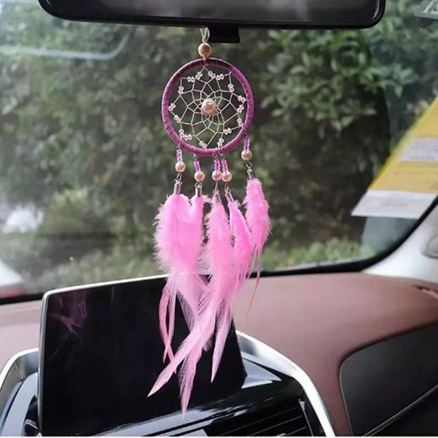 Rui Di Traumfänger Boho Windspiel in Pink als hängender Schmuck für Auto Rückspiegel oder Wandbehang - Bild 1