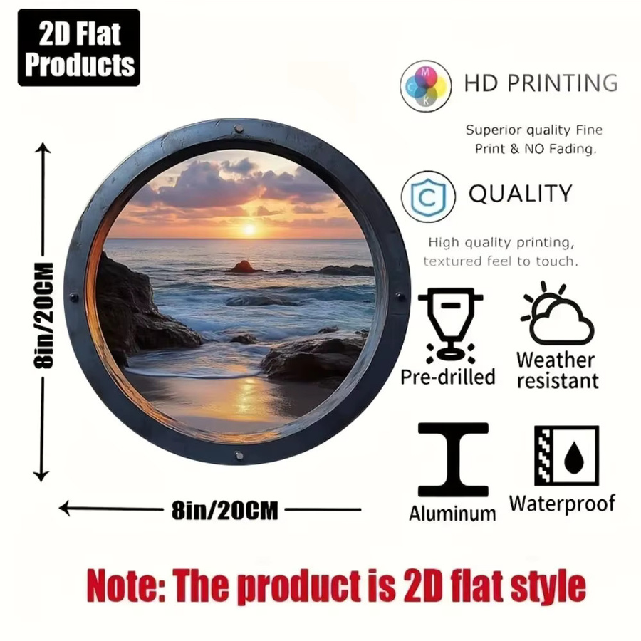 CIFBUY Vintage Metall-Wandkunst Rundes Retro Strand-Schild mit Sonnenuntergang, Durchmesser: 30 cm, Mehrfarbig - Bild 2