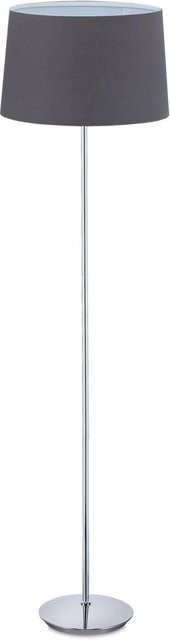 Relaxdays Stehlampe aus Eisen und Stoff in Grau mit Chrom-Details und Fußschalter, Höhe: 148,5 cm, Durchmesser: 40 cm - Bild 1