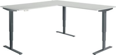 Elektrisch höhenverstellbarer Winkelschreibtisch AERO FLEX mit Memorypanel, T-Fuß, B: 200 cm, T: 200 cm, Farbe: Lichtgrau/Anthrazit - Bild 1